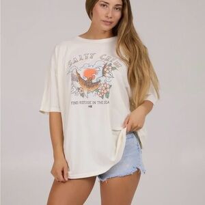 Salty Crew Women’s Hopper Cover Up Tee Off White Oversize NWT